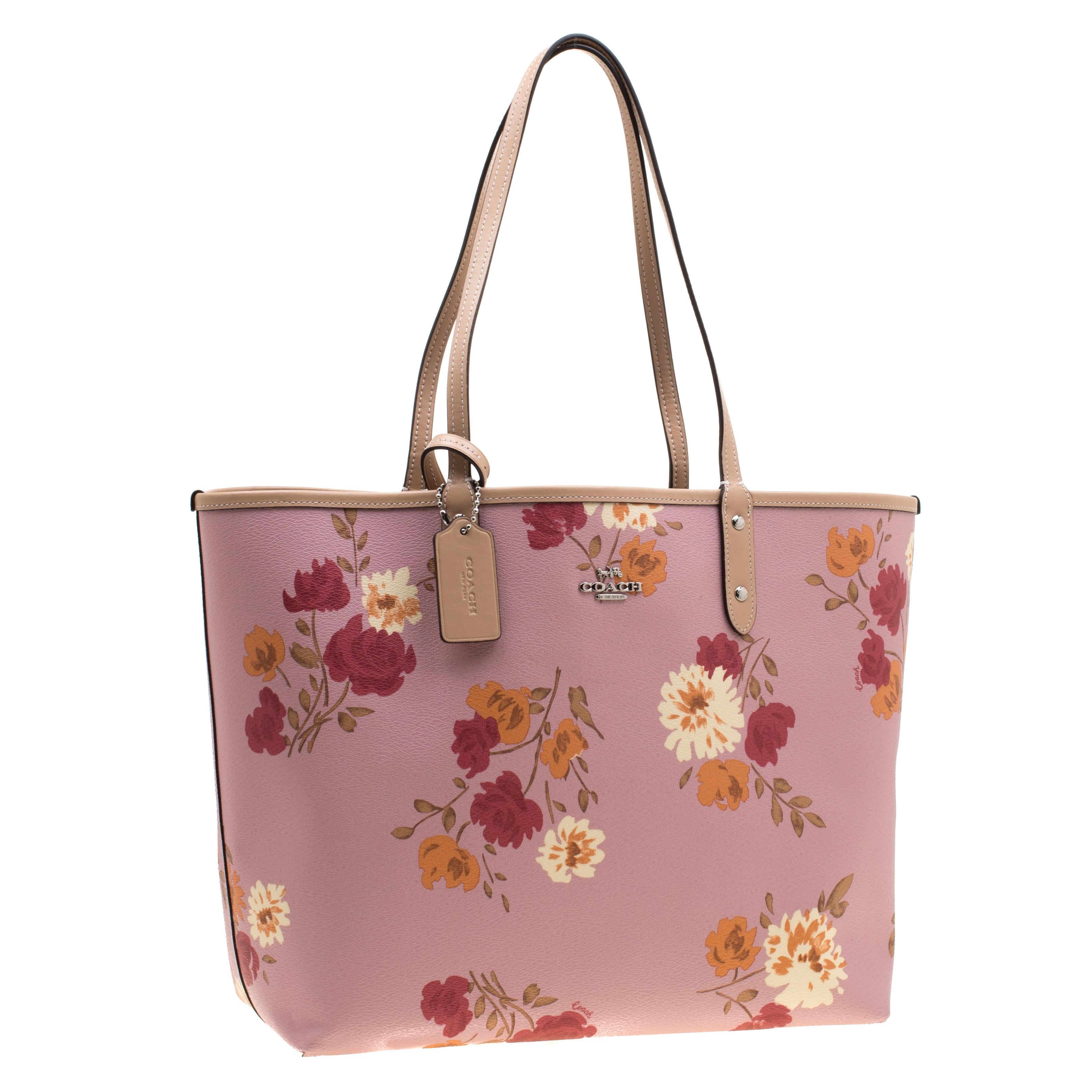 coach bag with pink flowers
