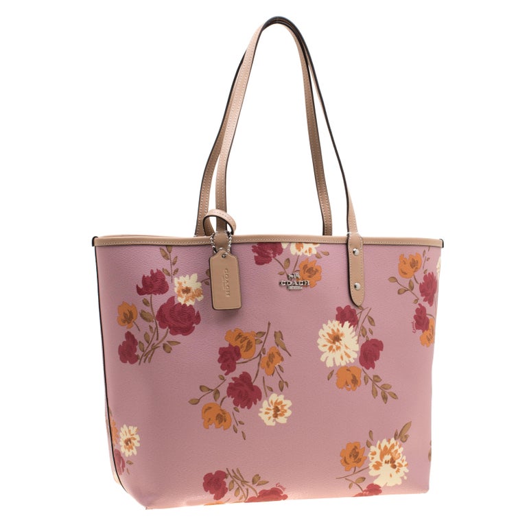 CHAMAIR Canvas Handbag Women Floral Shopping Tote Lunch Bucket Bag (4 Beige  Cherry) 