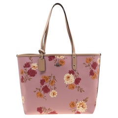 Coach Pink/Beige Floral Print And Signature Coated Canvas Reversible City Tote