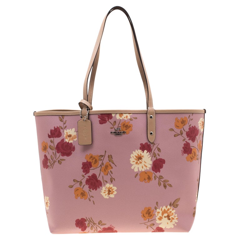 Coach Pink/Beige Floral Print And Signature Coated Canvas