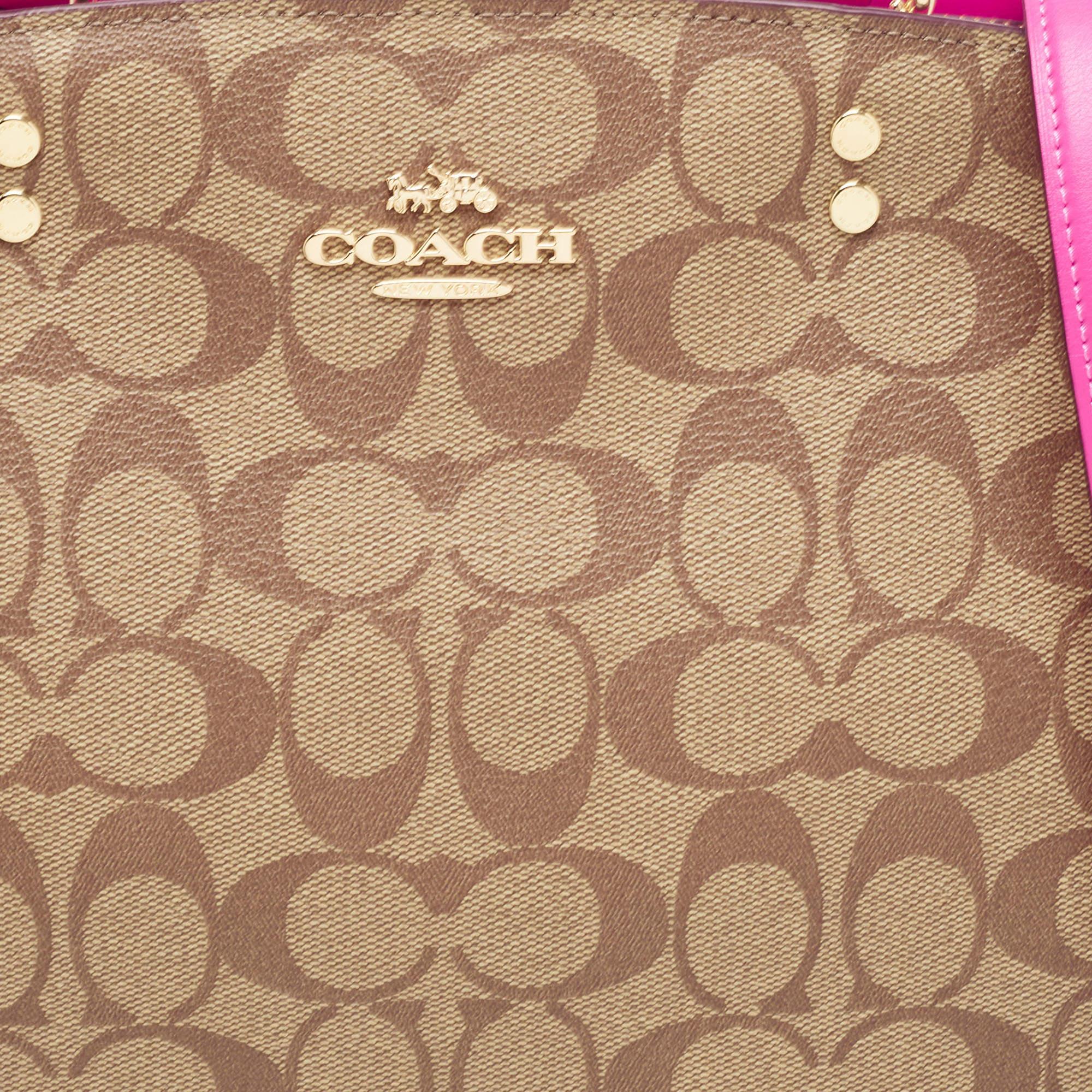 Coach Pink/Beige Signature Coated Canvas and Leather Lillie Carryall Satchel 10