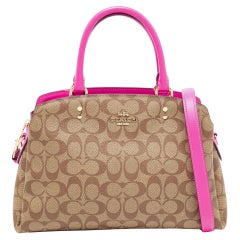 Coach Pink/Beige Signature Coated Canvas and Leather Lillie Carryall Satchel