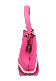Coach Pink Leather Bucket Bag with Stripe Detail