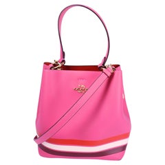 Coach Pink Leather Bucket Bag with Stripe Detail
