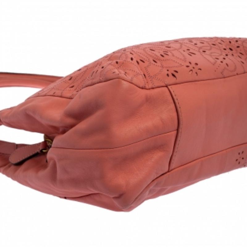 Women's Coach Pink Leather Floral Laser Cut Hobo For Sale