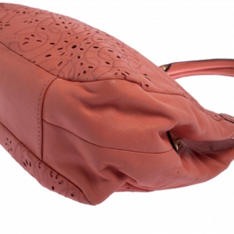 Coach Pink Leather Floral Laser Cut Hobo For Sale 1