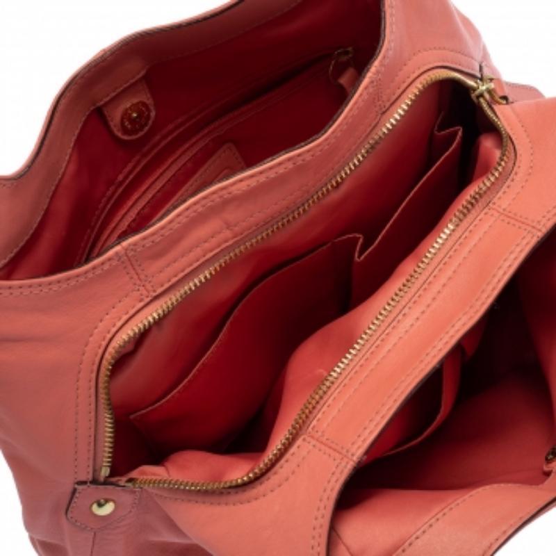 Coach Pink Leather Floral Laser Cut Hobo For Sale 5