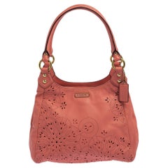 Used Coach Pink Leather Floral Laser Cut Hobo