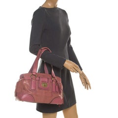 Coach Pink Leather Pocket Turnlock Satchel