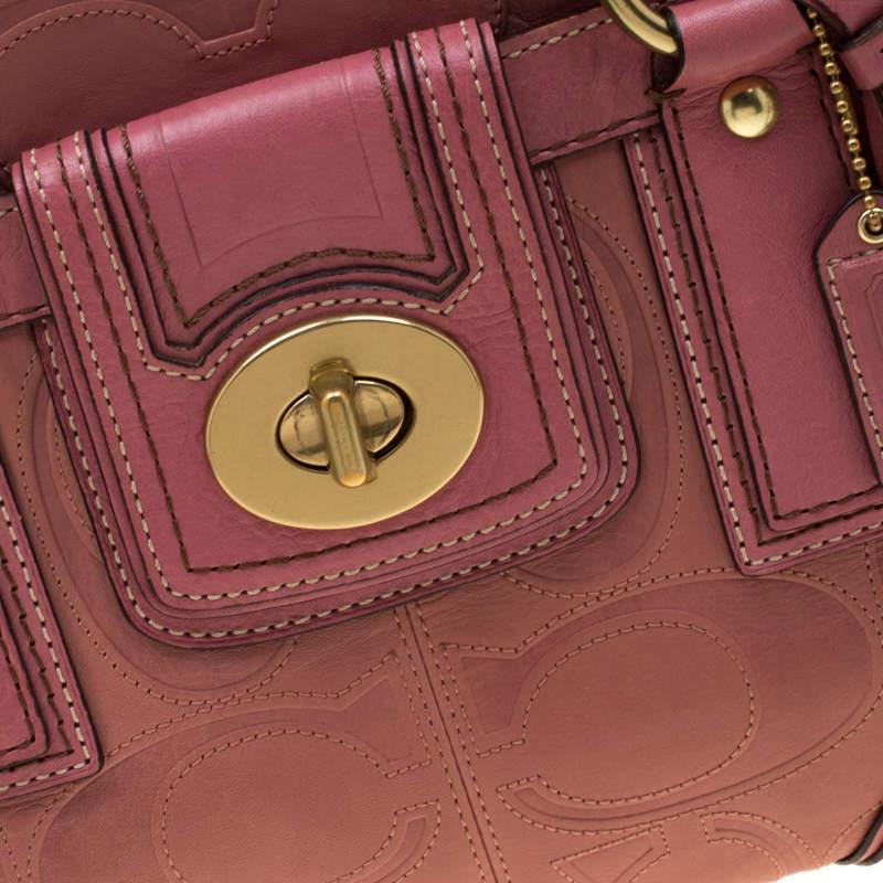 Women's Coach Pink Leather Pocket Turnlock Satchel