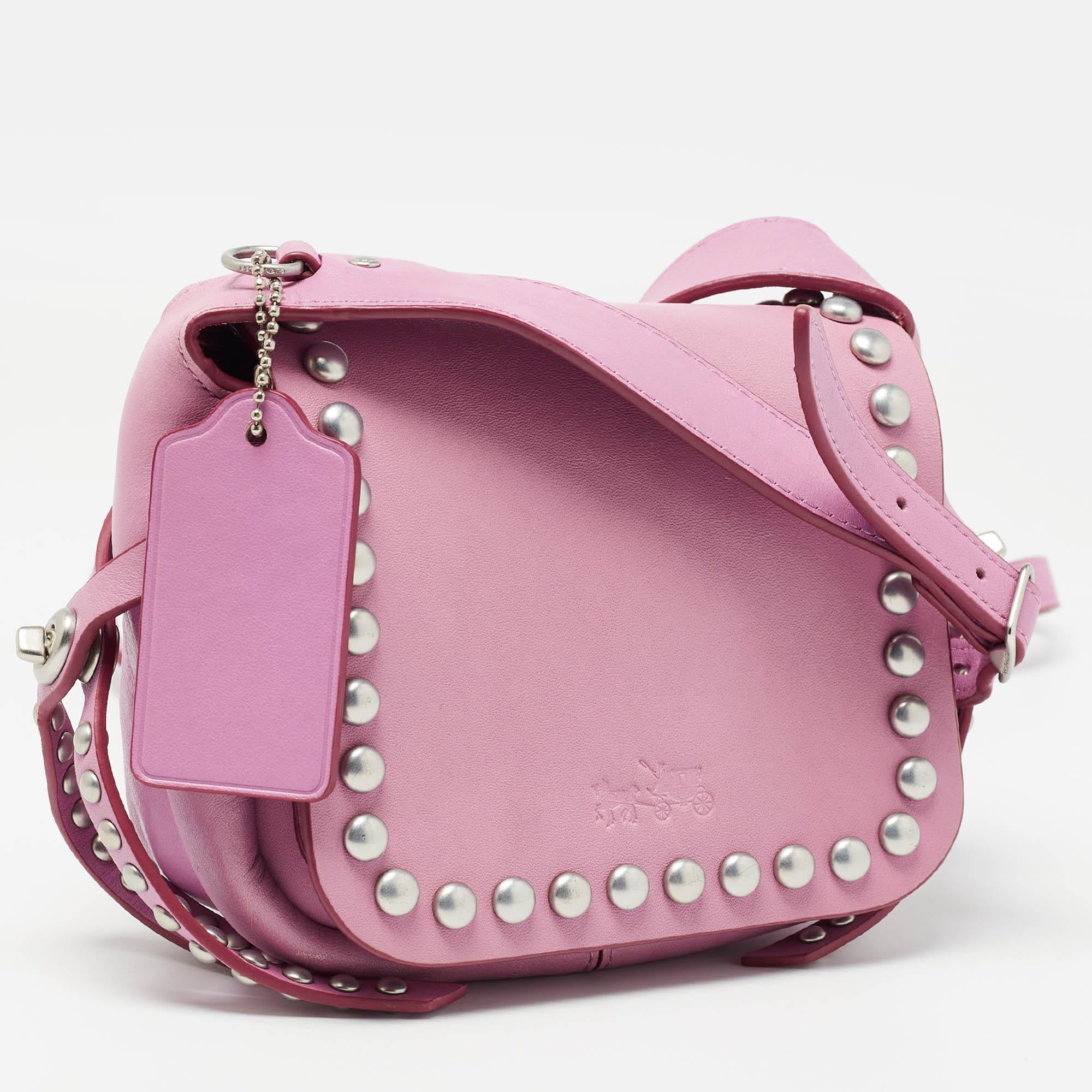 Brown Coach Pink Leather Rivet Dakotah Crossbody Bag For Sale