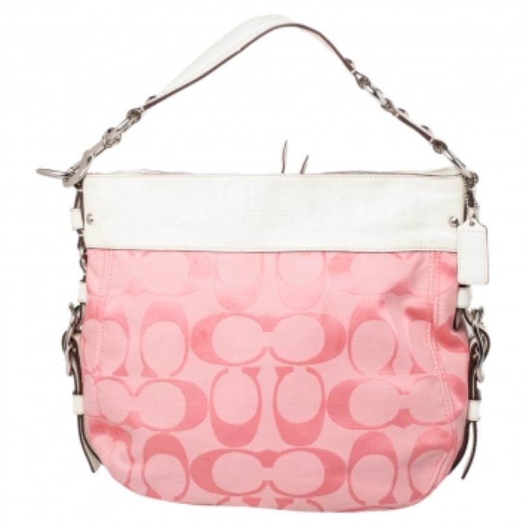 Borsa a spalla in tela e pelle firmata Coach rosa/bianco 1
