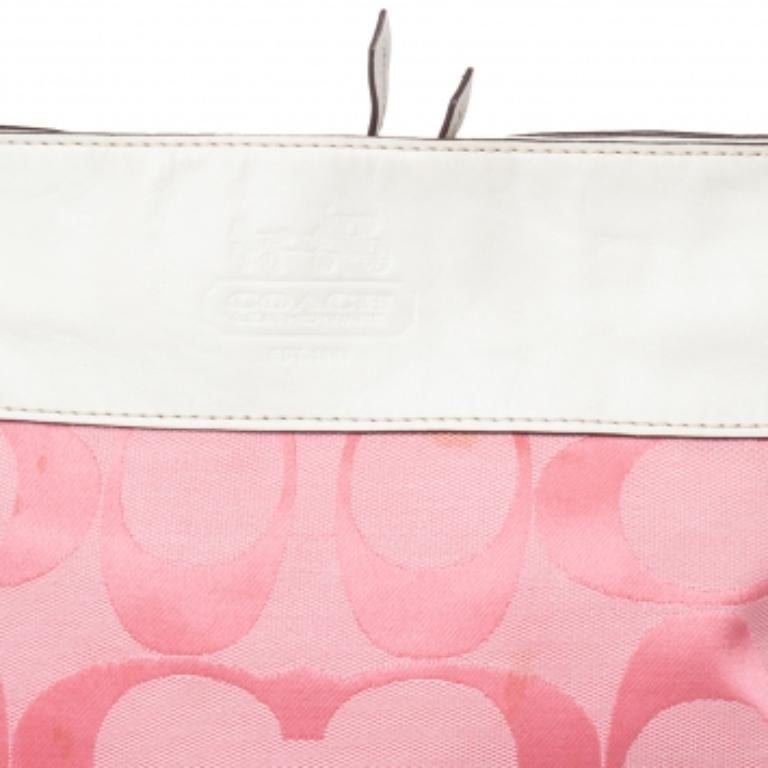 Borsa a spalla in tela e pelle firmata Coach rosa/bianco 2