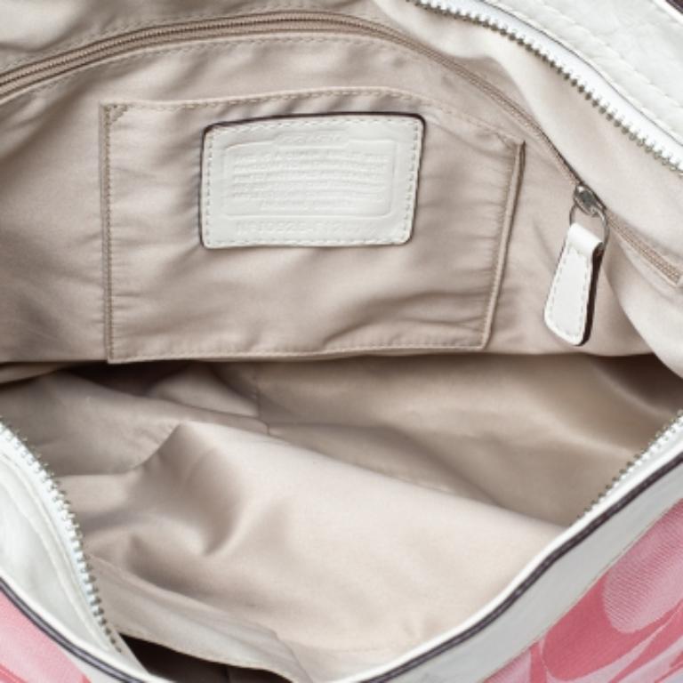 Borsa a spalla in tela e pelle firmata Coach rosa/bianco 4