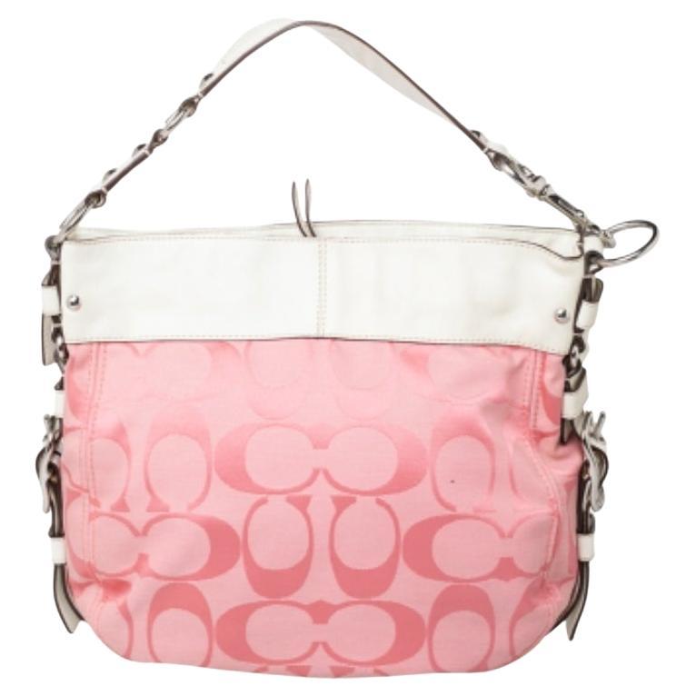 Coach Pink/White Signature Canvas and Leather Hobo