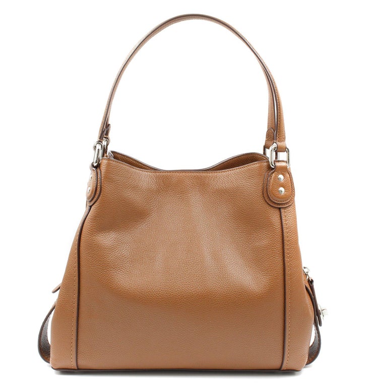 Coach Polished Pebbled Edie 31 Brown Calfskin Leather Womens Shoulder
