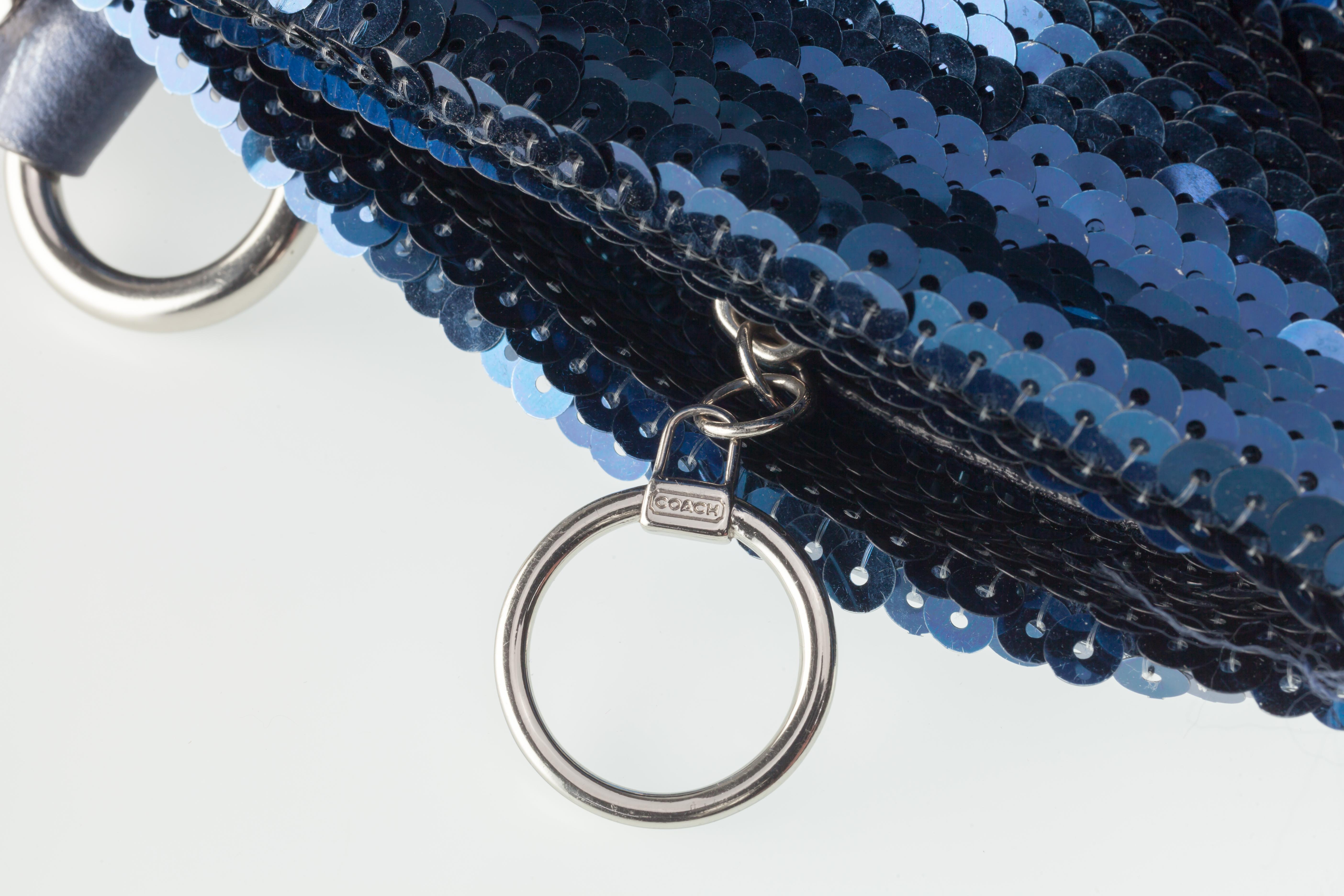 Coach Poppy Blue Sequin Spotlight Purse w/ Disco Ball Bag Charm XL For Sale 5