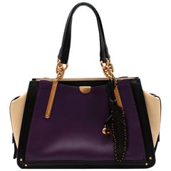 Coach Purple Beige & Black Leather Top Handle Bag 