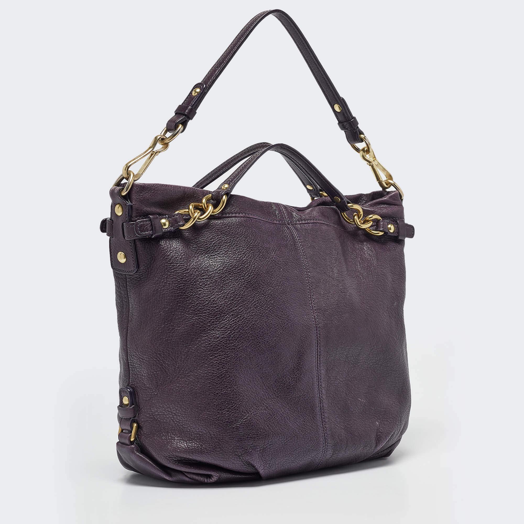 Black Coach Purple Leather Large Brooke Hobo For Sale