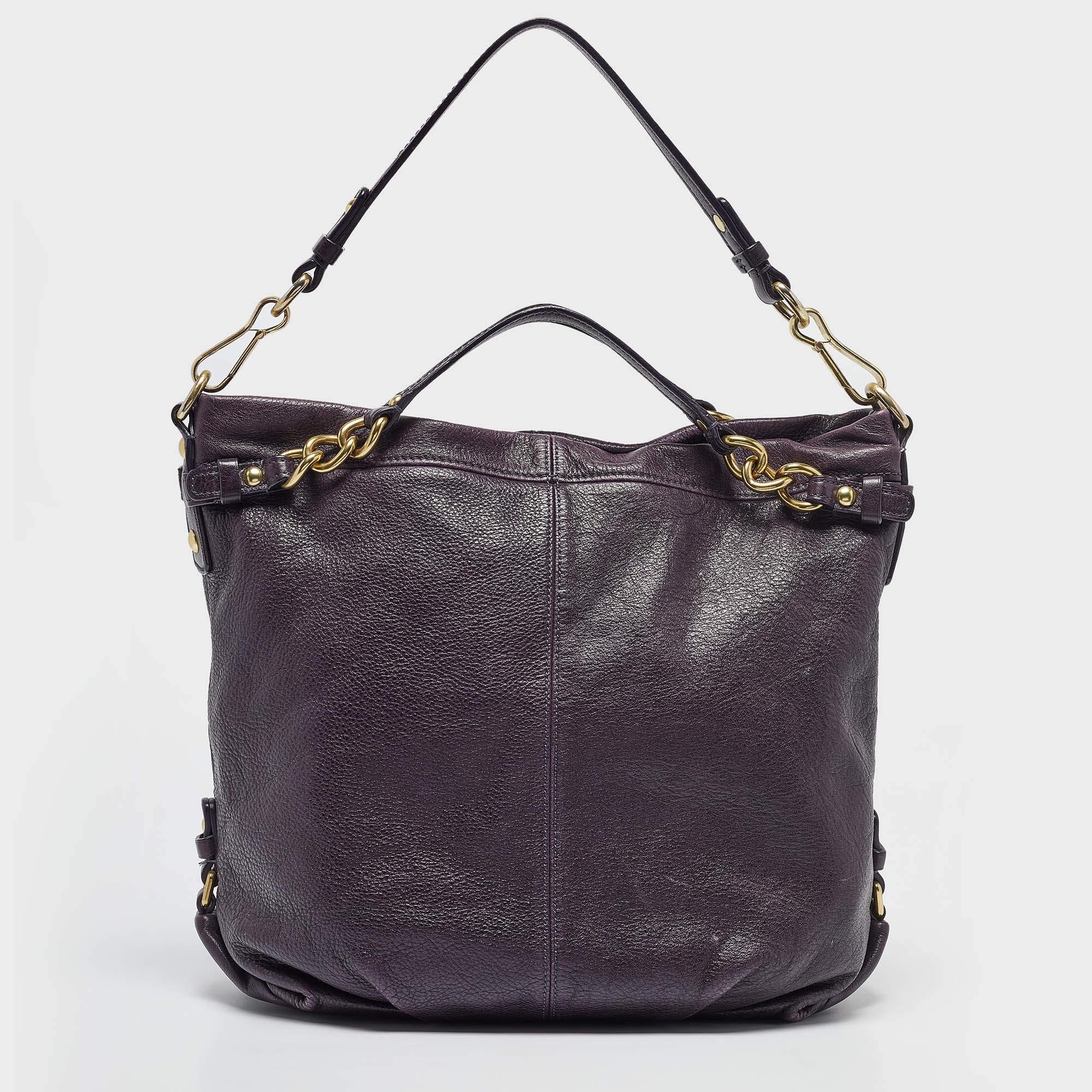 Coach Purple Leather Large Brooke Hobo In Fair Condition For Sale In Dubai, Al Qouz 2