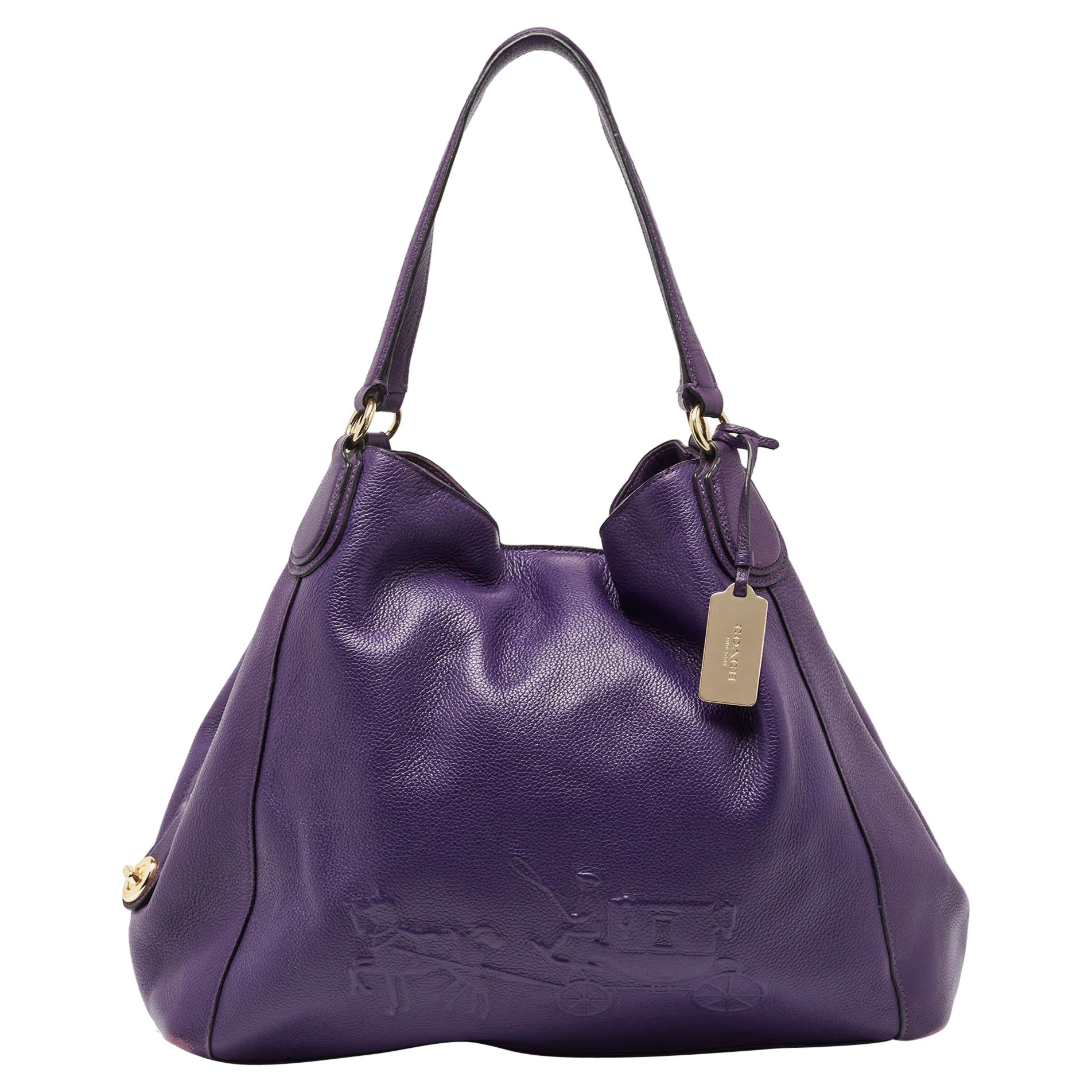 Coach Purple Leather Large Horse & Carriage Large Edie Shoulder Bag