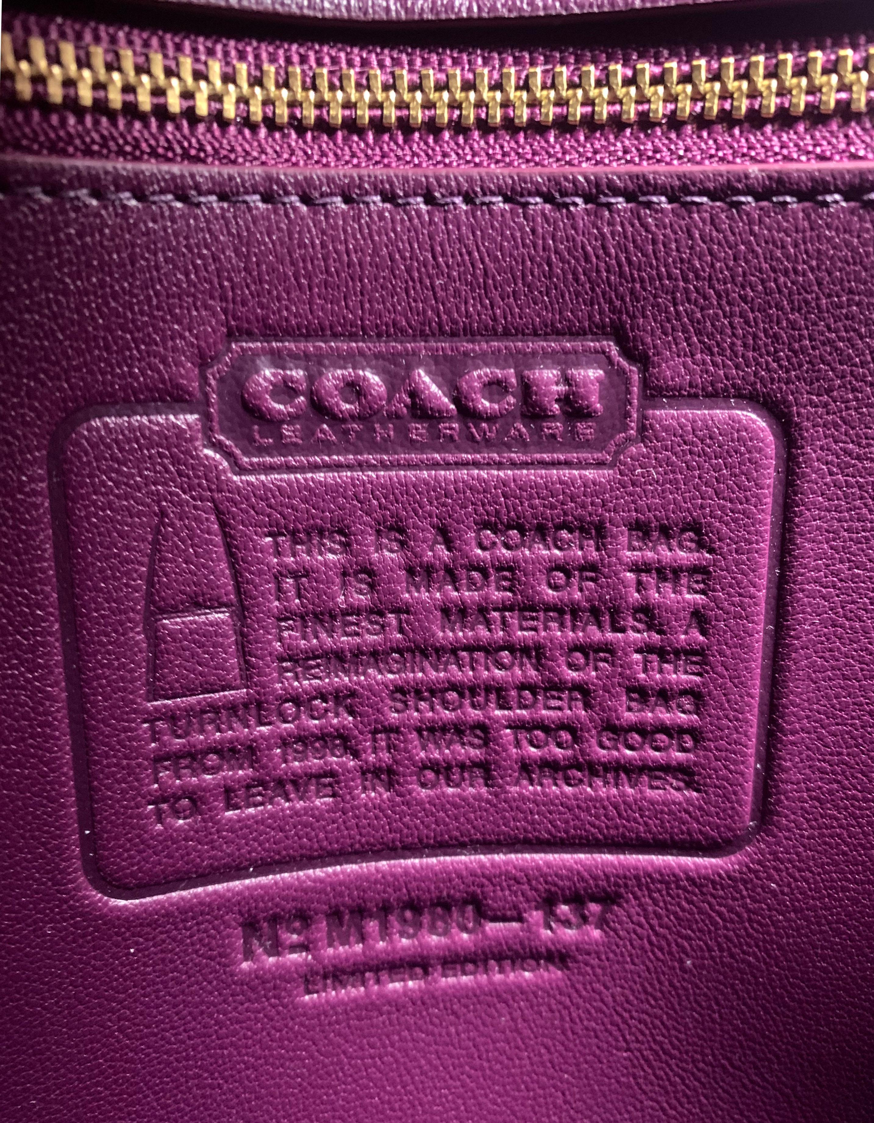 Women's Coach Purple Leather The Originals Turnlock Convertible Shoulder Bag rt. $395
