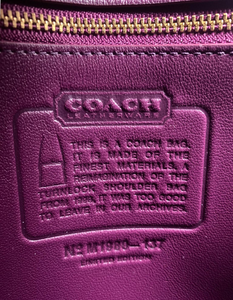 Coach Purple Leather The Originals Turnlock Convertible Shoulder Bag rt.  $395 For Sale at 1stDibs