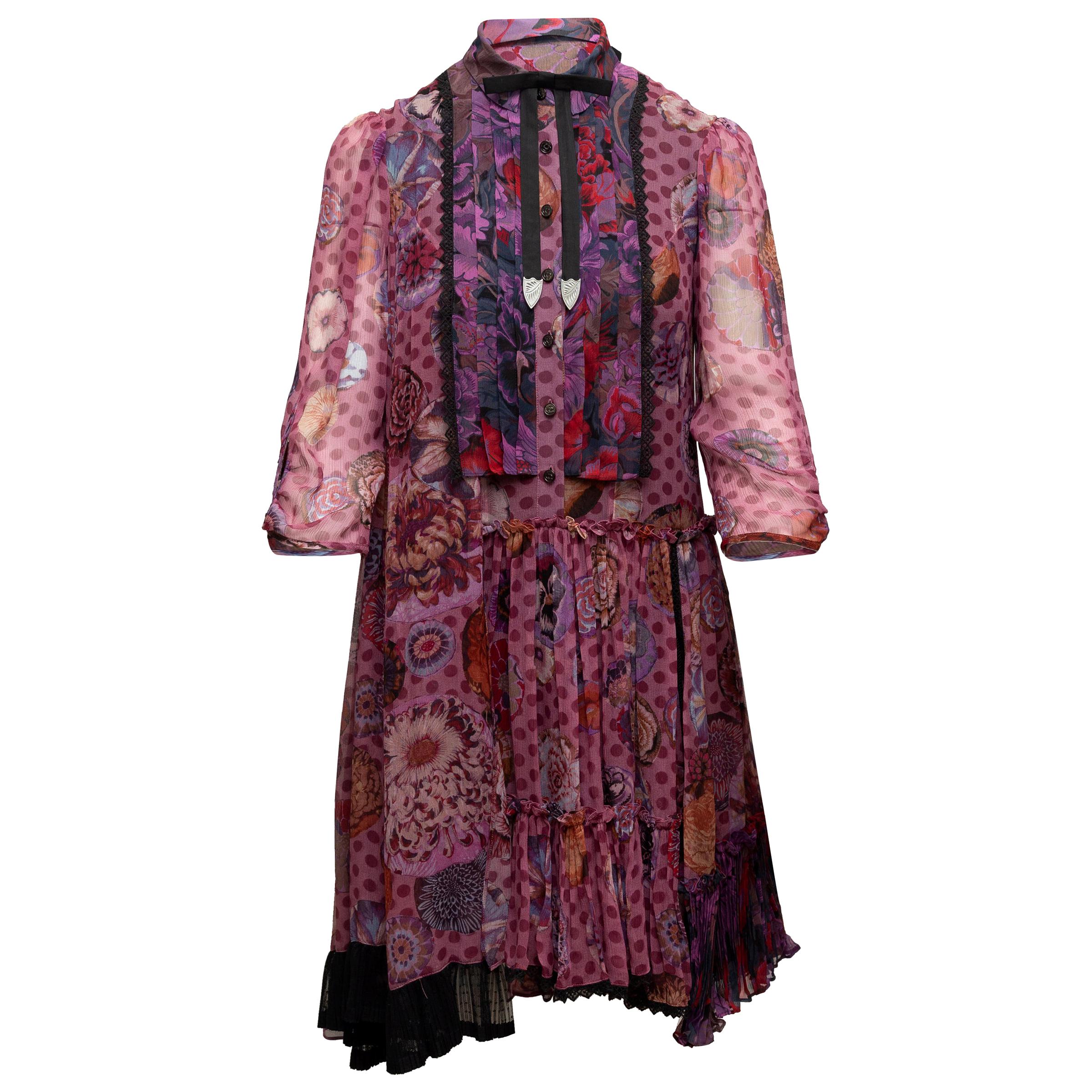 Coach Purple & Multicolor x Kaffe Floral Print Silk Dress