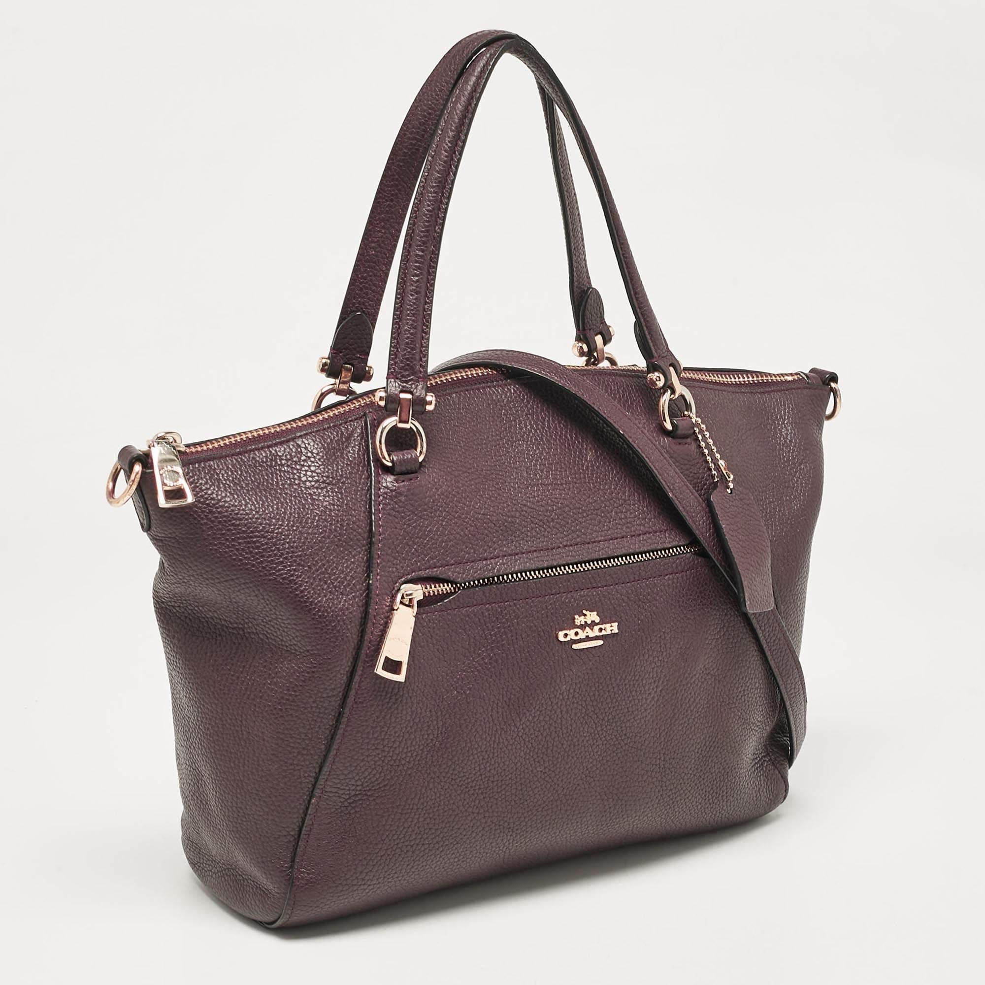 Gray Coach Purple Pebbled Leather Prairie Satchel For Sale
