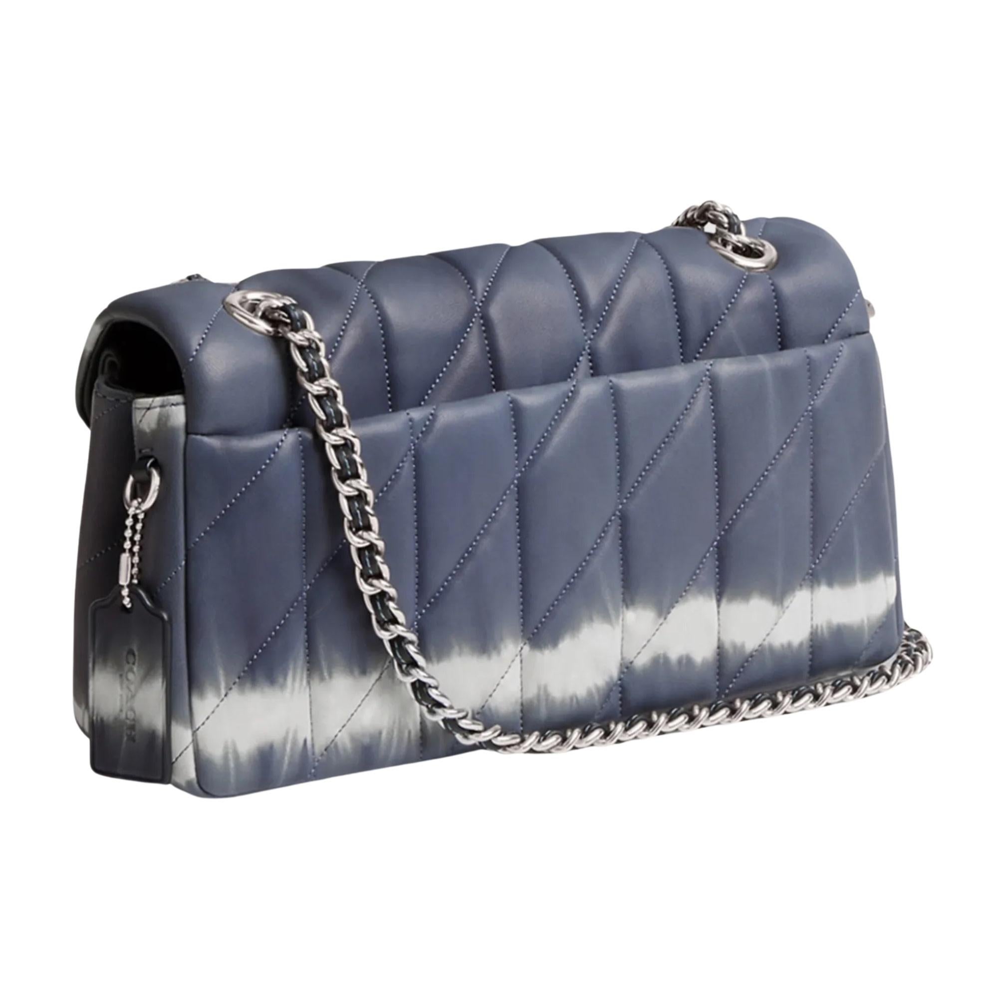 Gray Coach Quilted Blue Tie Dye Tabby Shoulder Bag 26 For Sale
