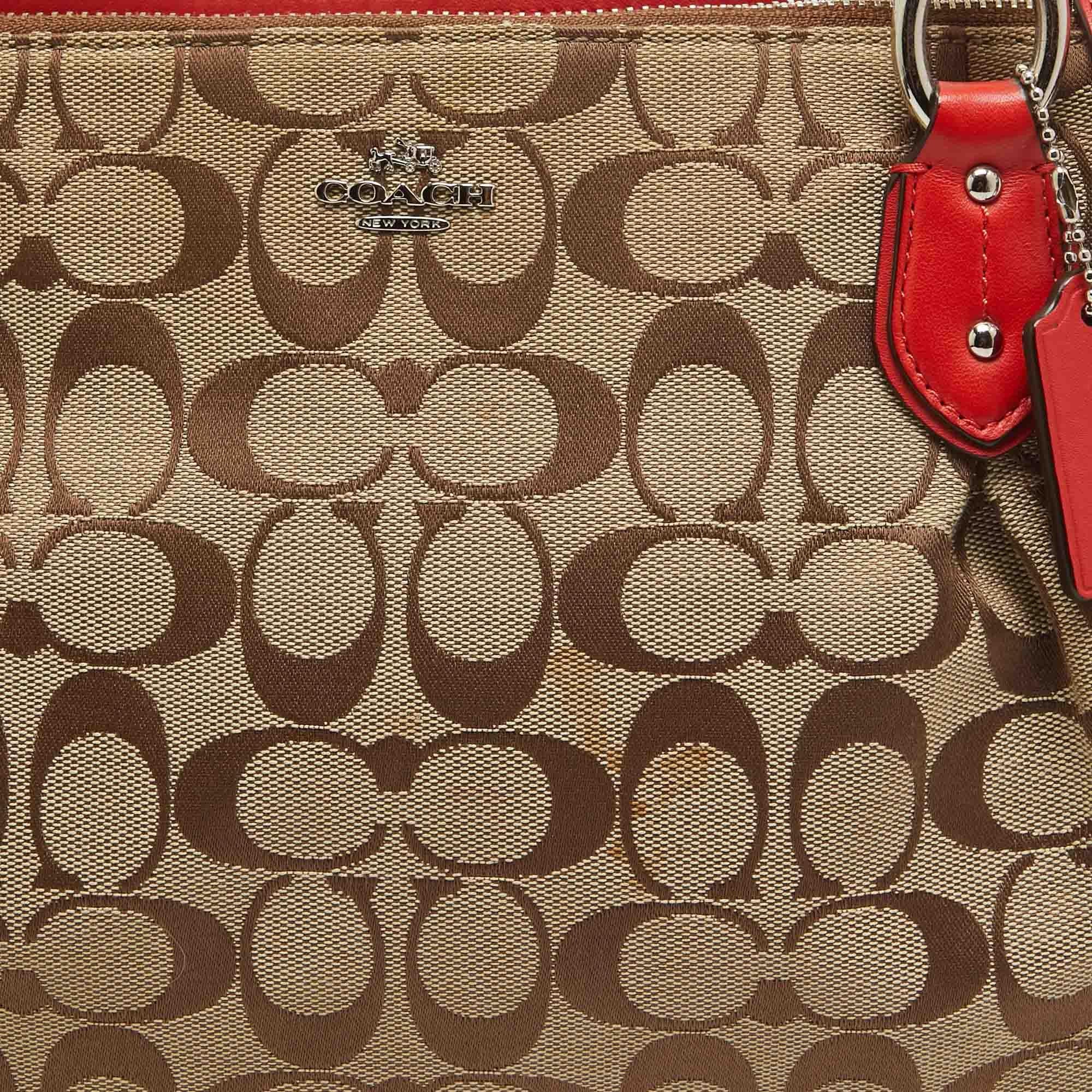 Women's Coach Red/Beige Signature Canvas and Leather Large Christie Caryall Tote For Sale