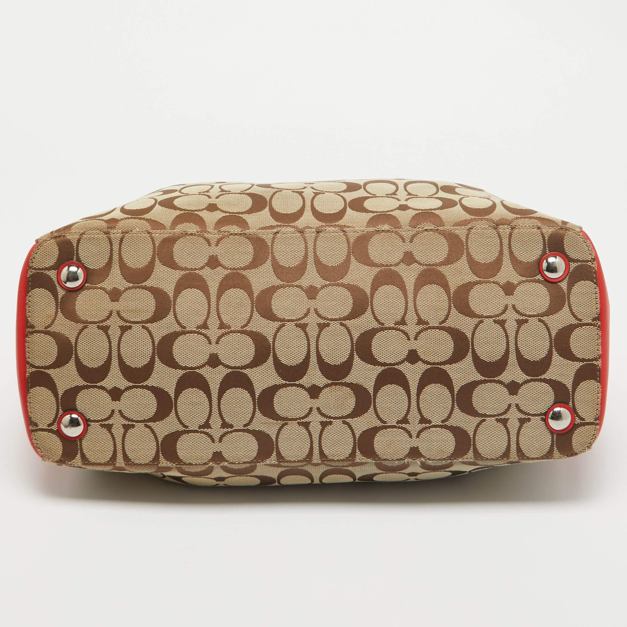 Coach Red/Beige Signature Canvas and Leather Large Christie Caryall Tote For Sale 3
