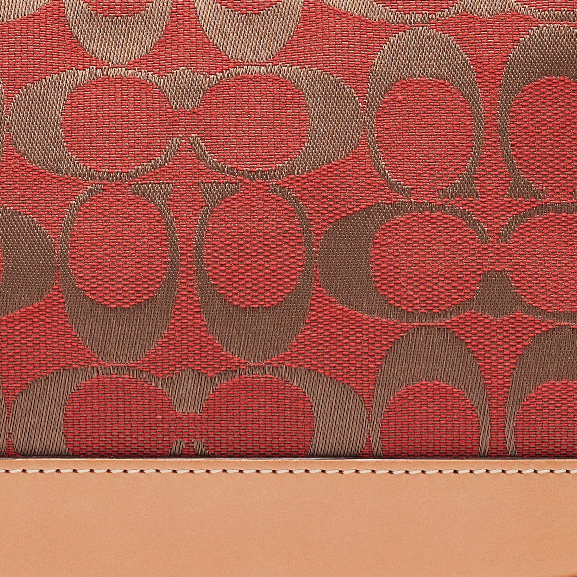 Coach Red/Beige Signature Canvas and Leather Pochette Bag 1
