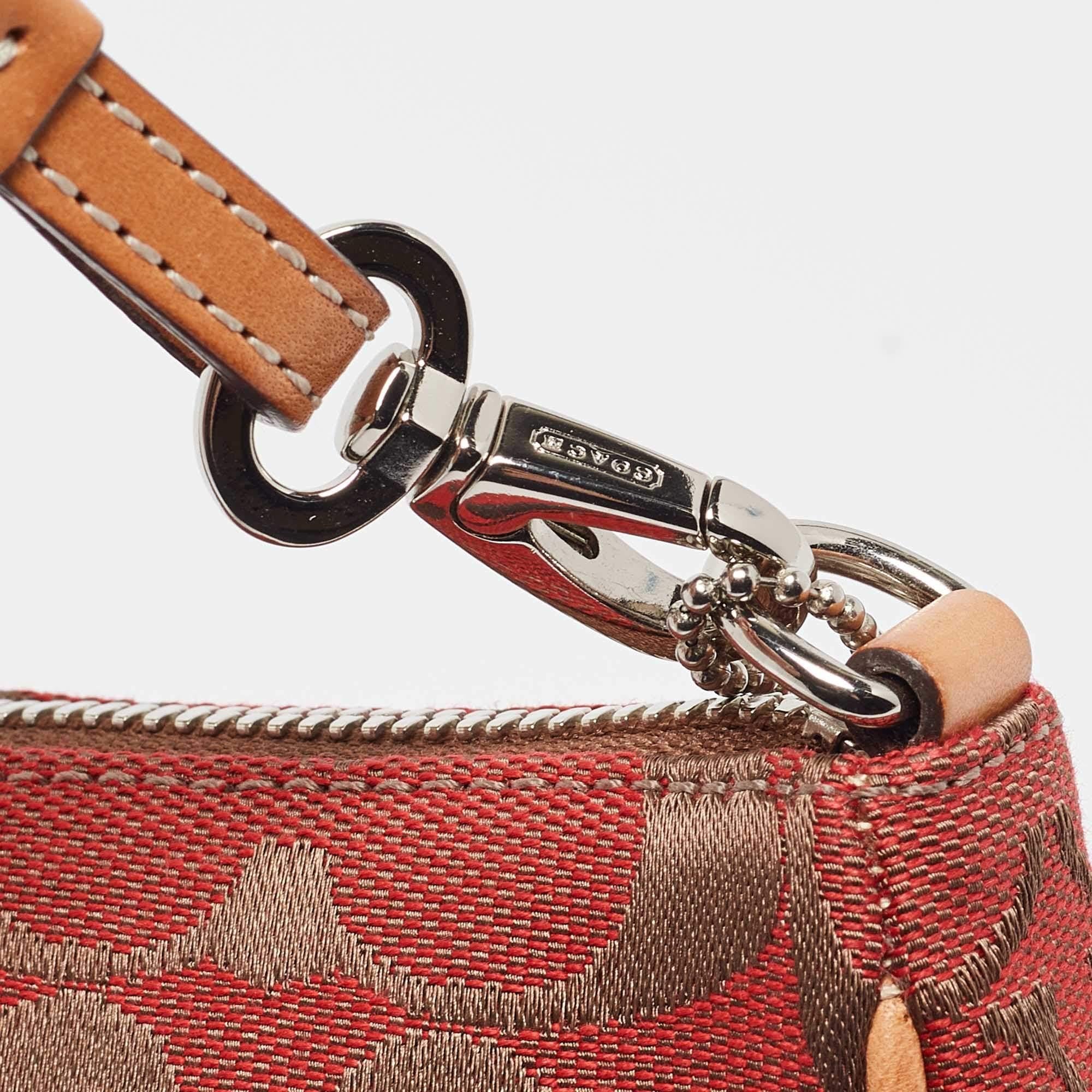 Coach Red/Beige Signature Canvas and Leather Pochette Bag 2