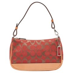 Coach - Sac à pochettes en toile et cuir rouge/beige Signature