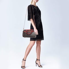 Coach Red/Brown Signature Coated Canvas Rowan Boston Bag