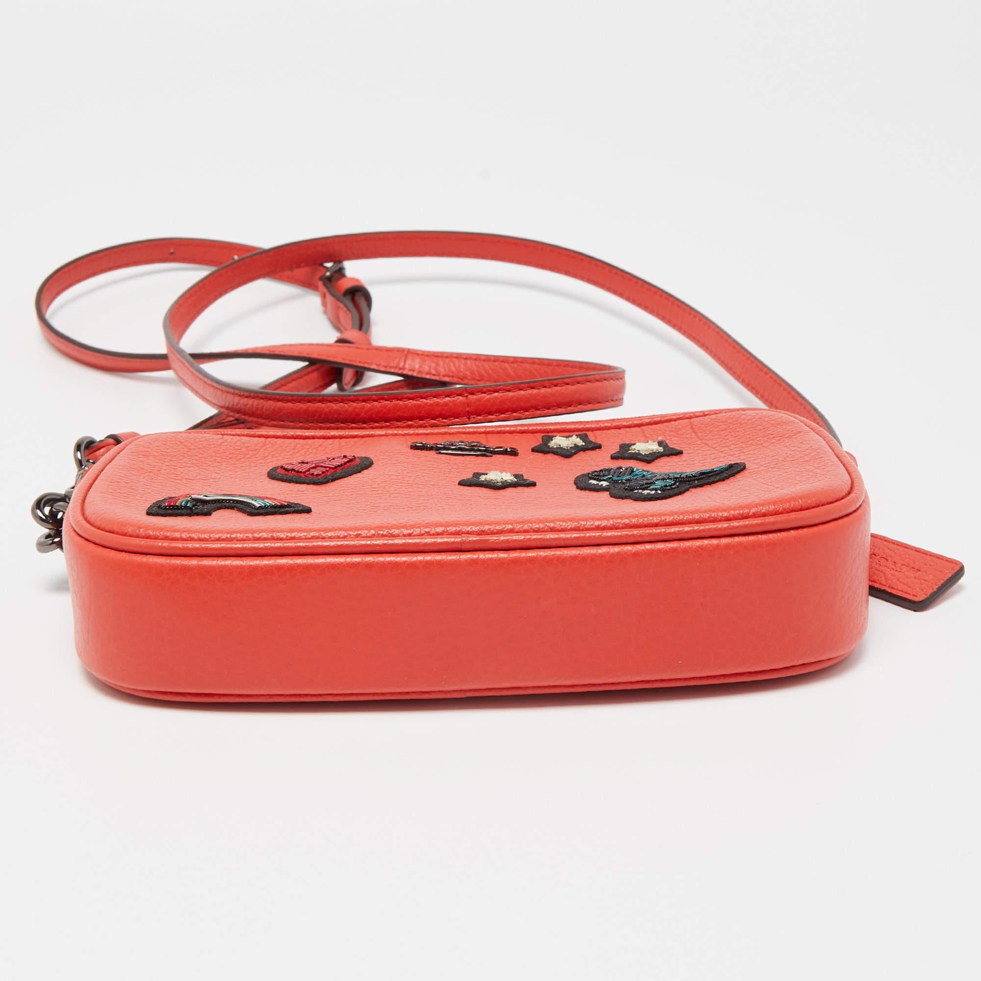 Coach Red Coral Leather Souvenir Embroidery Crossbody Clutch 2