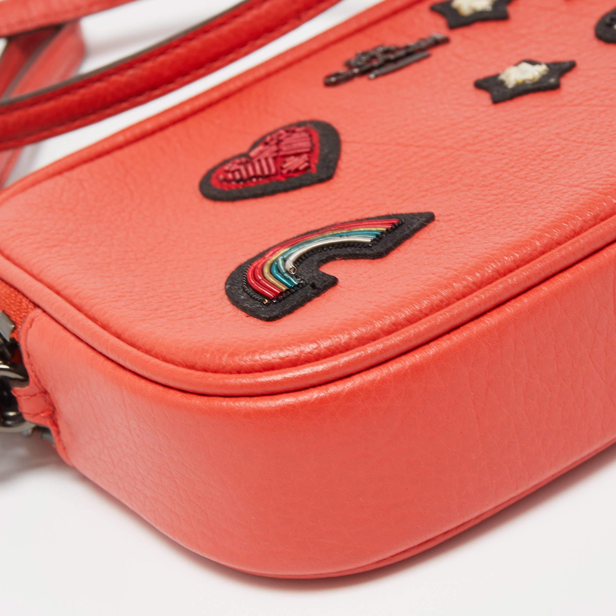 Coach Red Coral Leather Souvenir Embroidery Crossbody Clutch 3