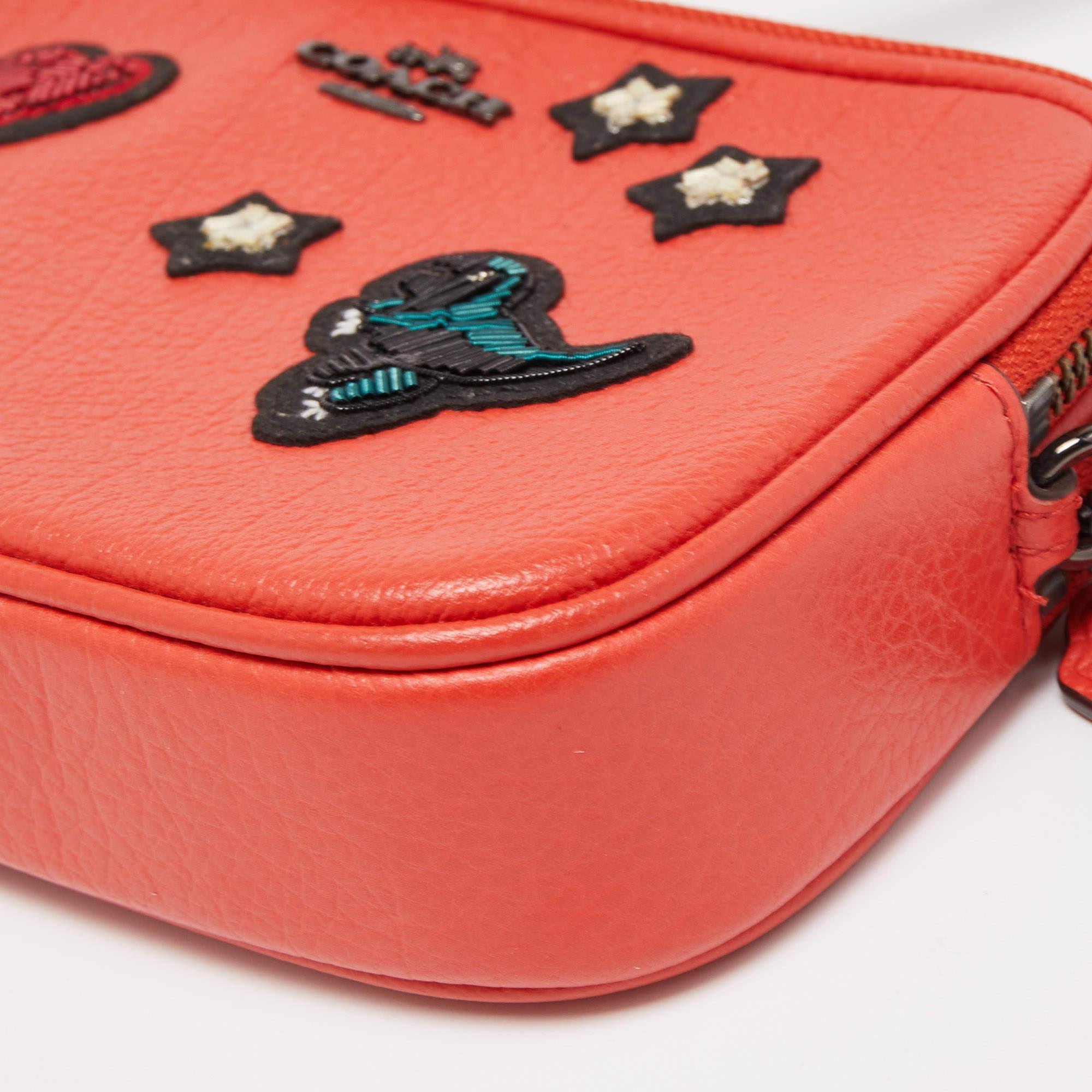 Coach Red Coral Leather Souvenir Embroidery Crossbody Clutch 4