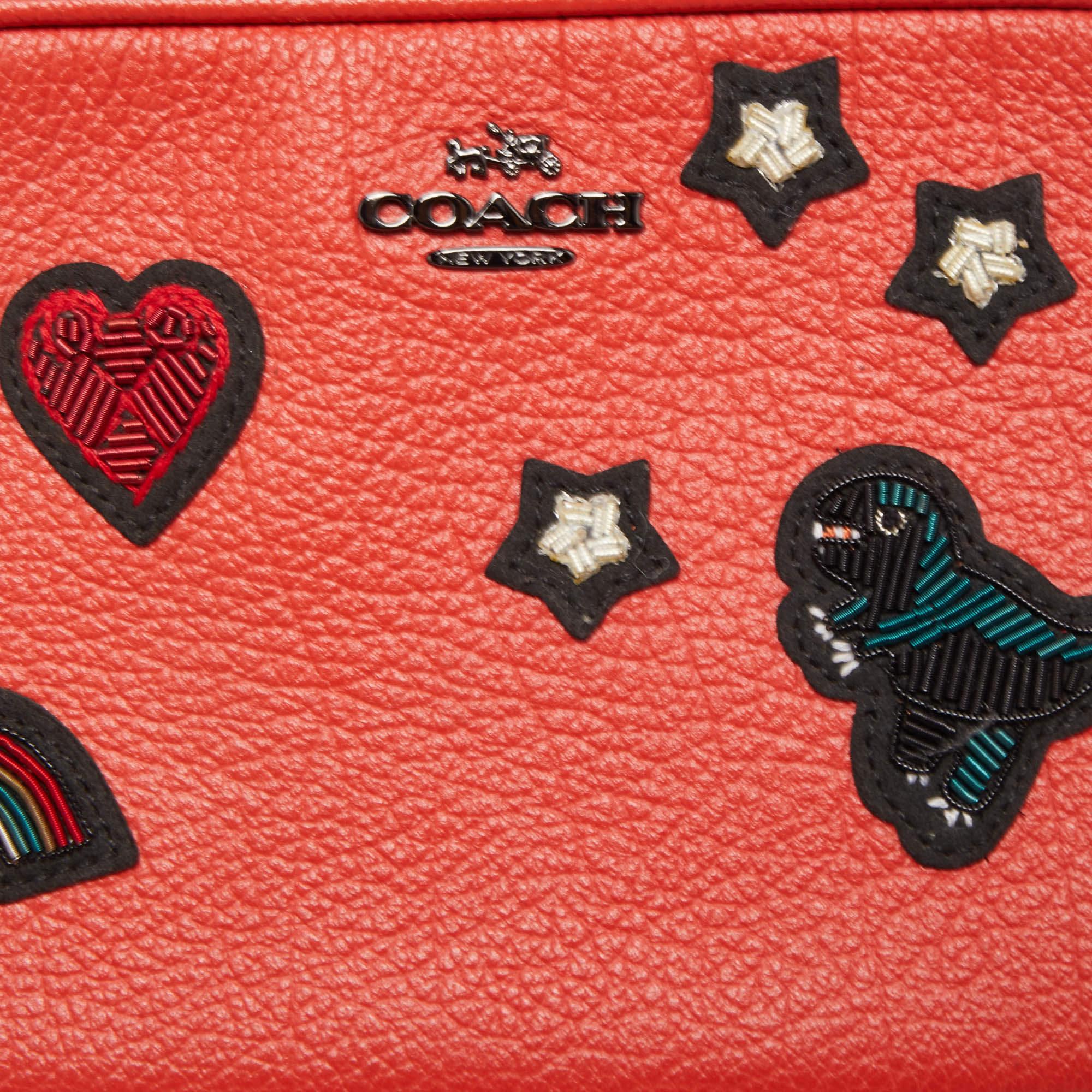 Coach Red Coral Leather Souvenir Embroidery Crossbody Clutch 5
