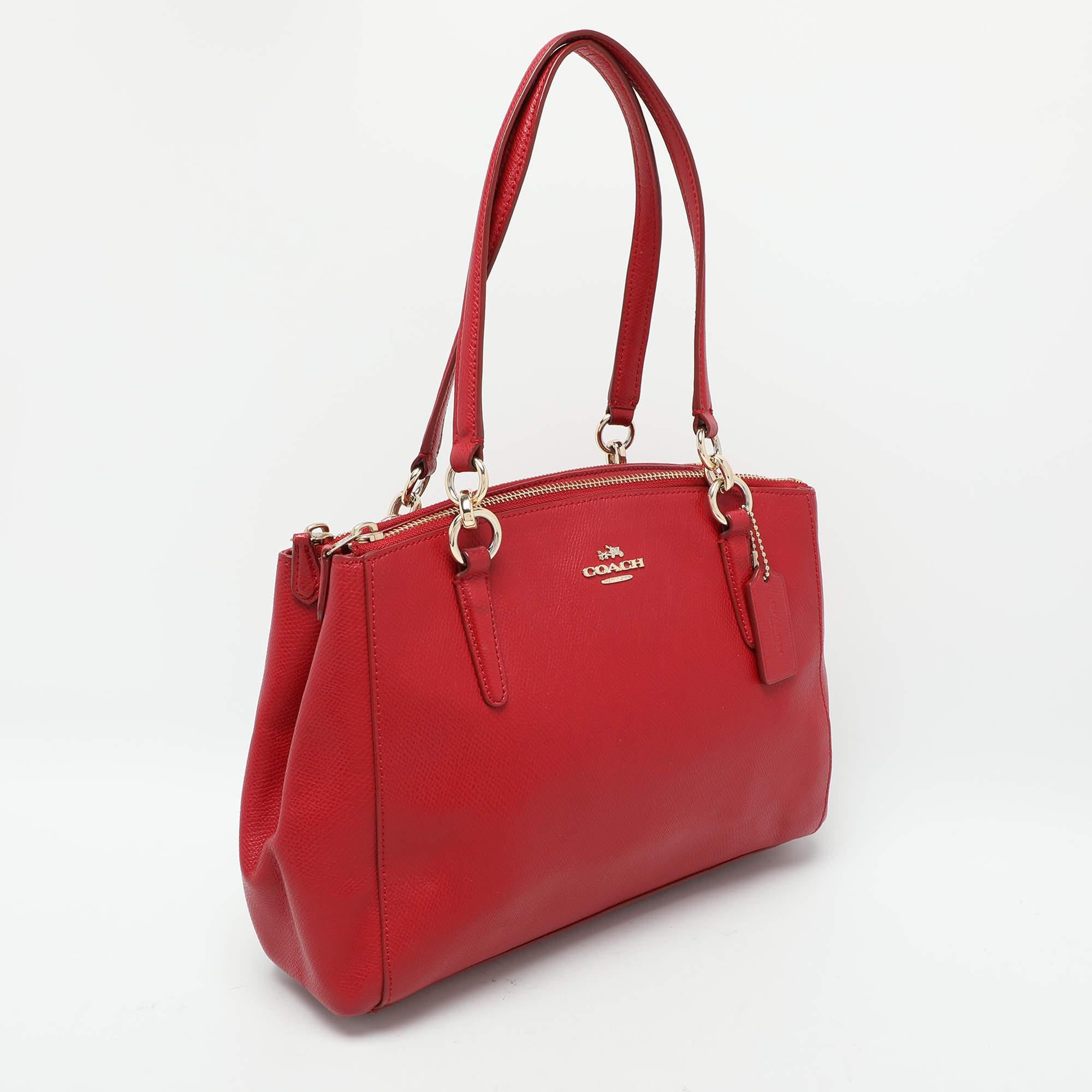 Coach Red Leather Christie Top Zip Satchel In Good Condition For Sale In Dubai, Al Qouz 2