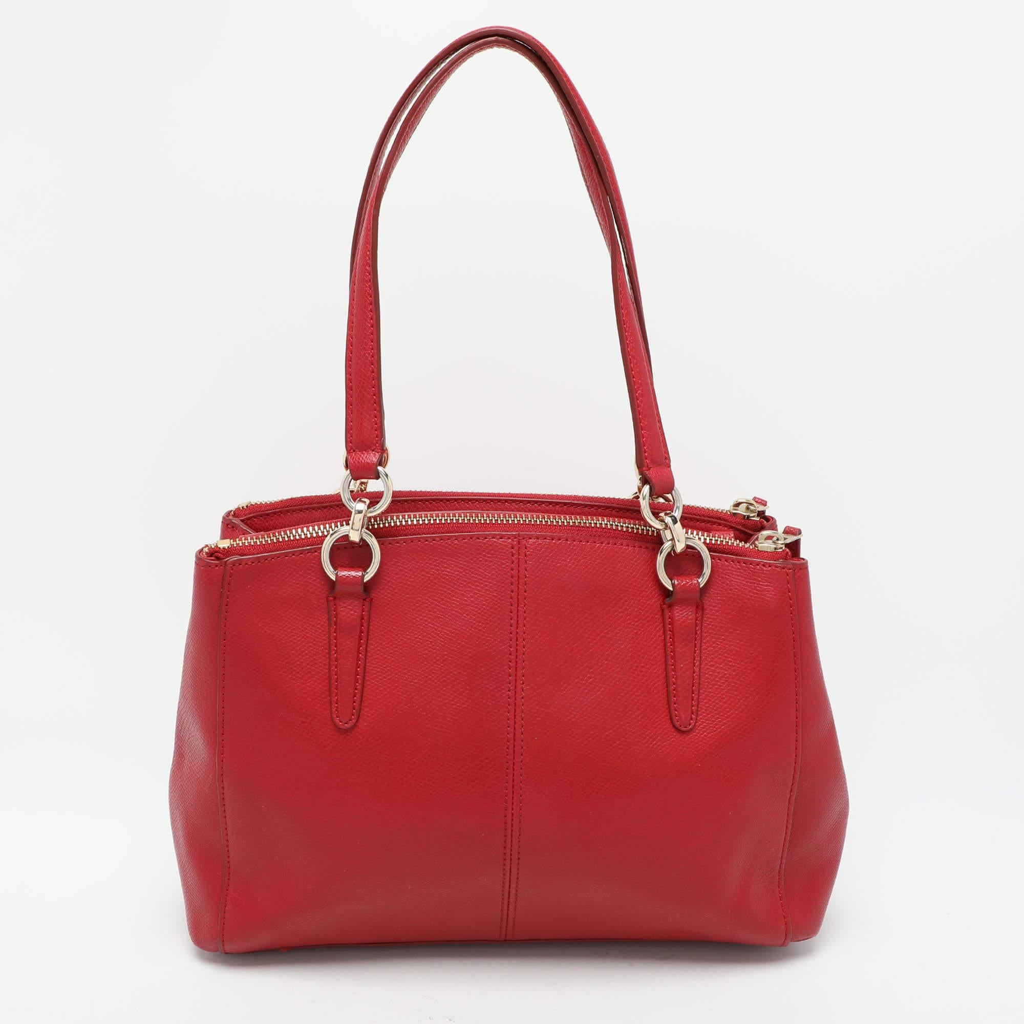 Women's Coach Red Leather Christie Top Zip Satchel For Sale