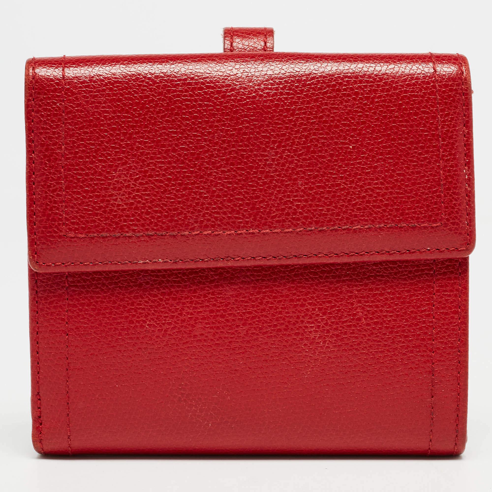 Coach Red Leather Metal Flap Compact Wallet For Sale 6