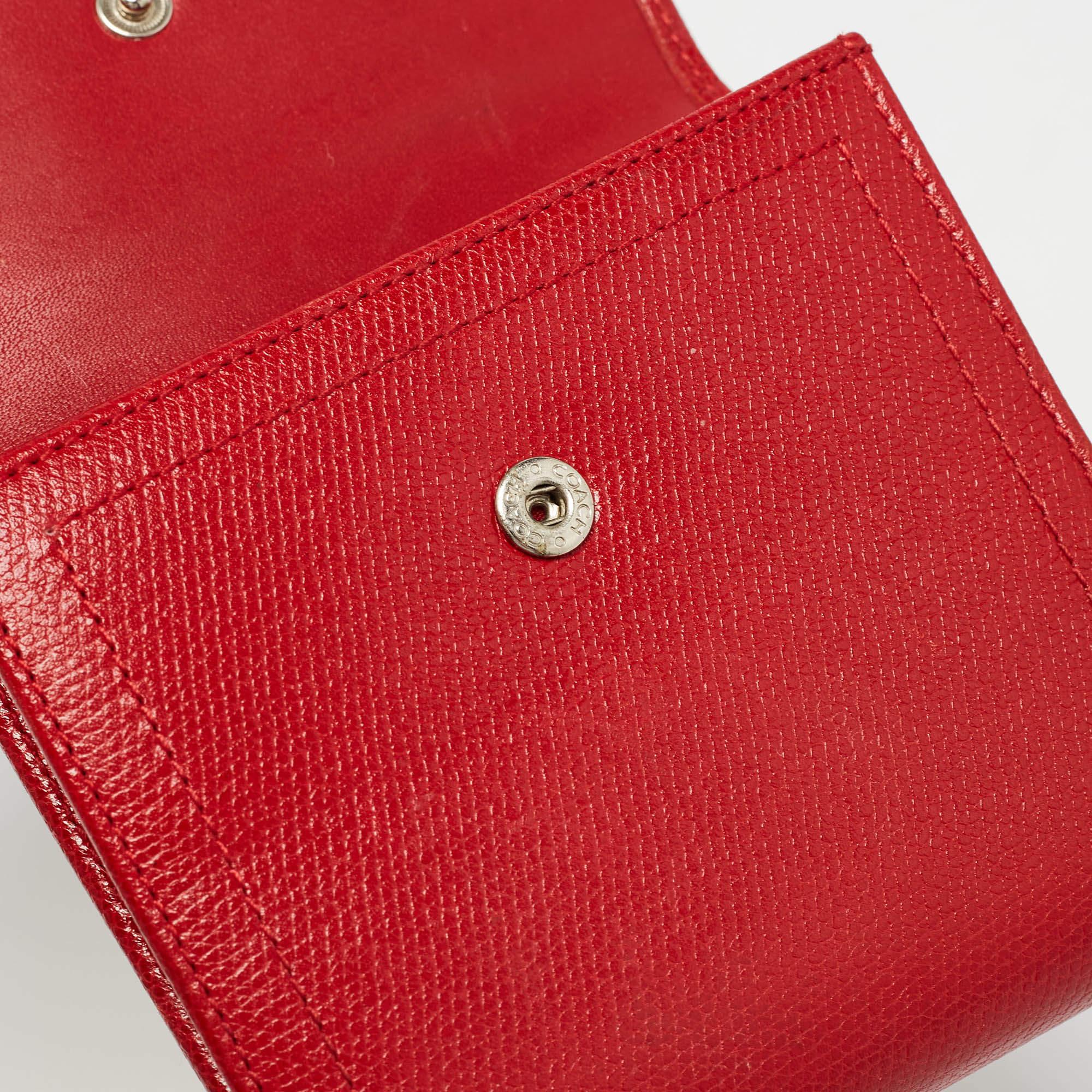 Coach Red Leather Metal Flap Compact Wallet For Sale 4