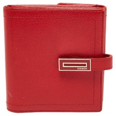 Coach Red Leather Metal Flap Compact Wallet