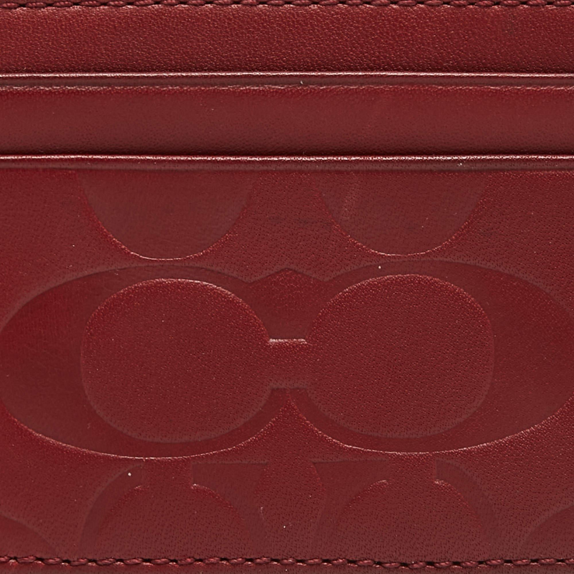 Women's Coach Red Logo Embossed Leather Card Holder For Sale
