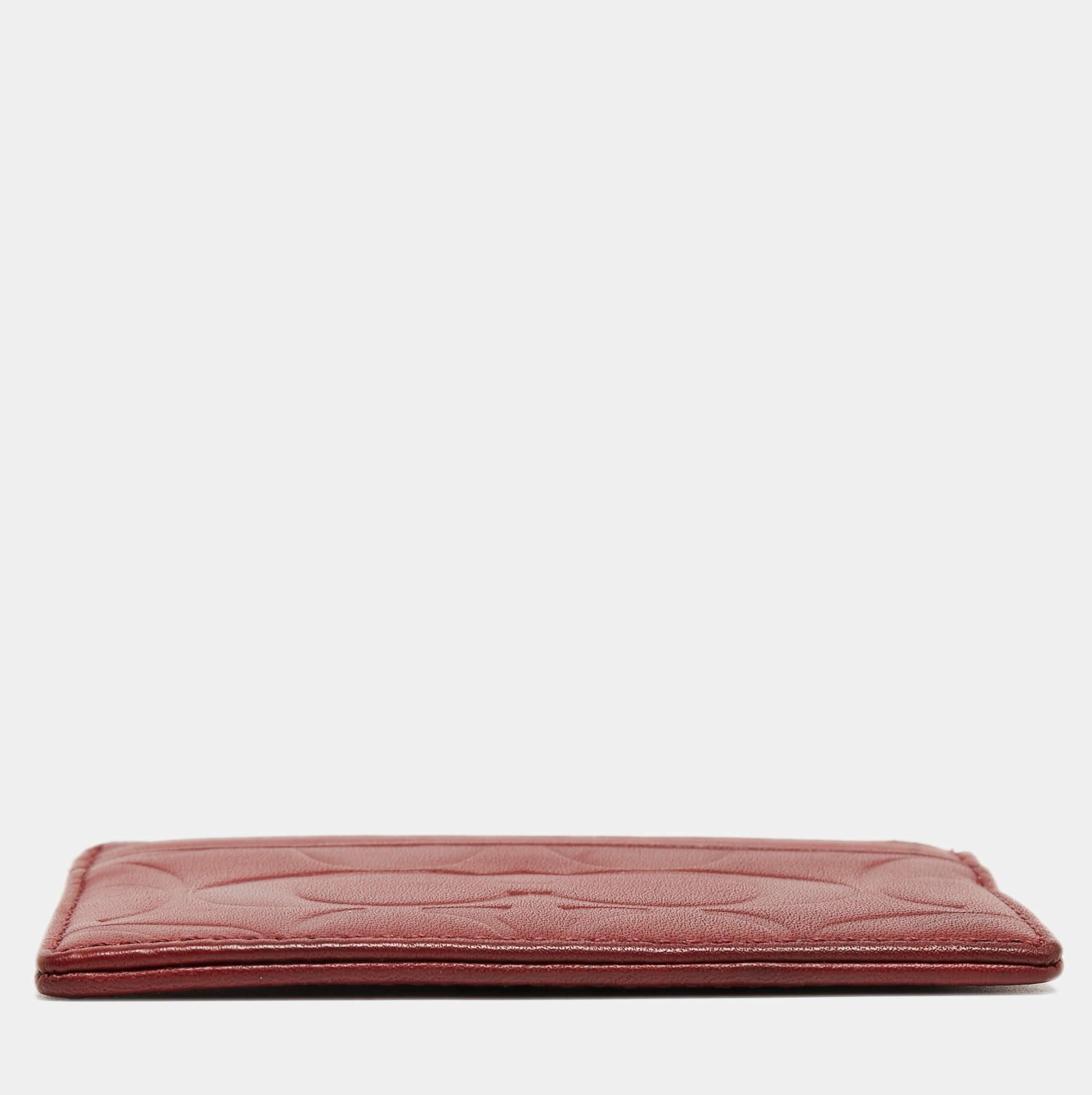 Coach Red Logo Embossed Leather Card Holder For Sale 1