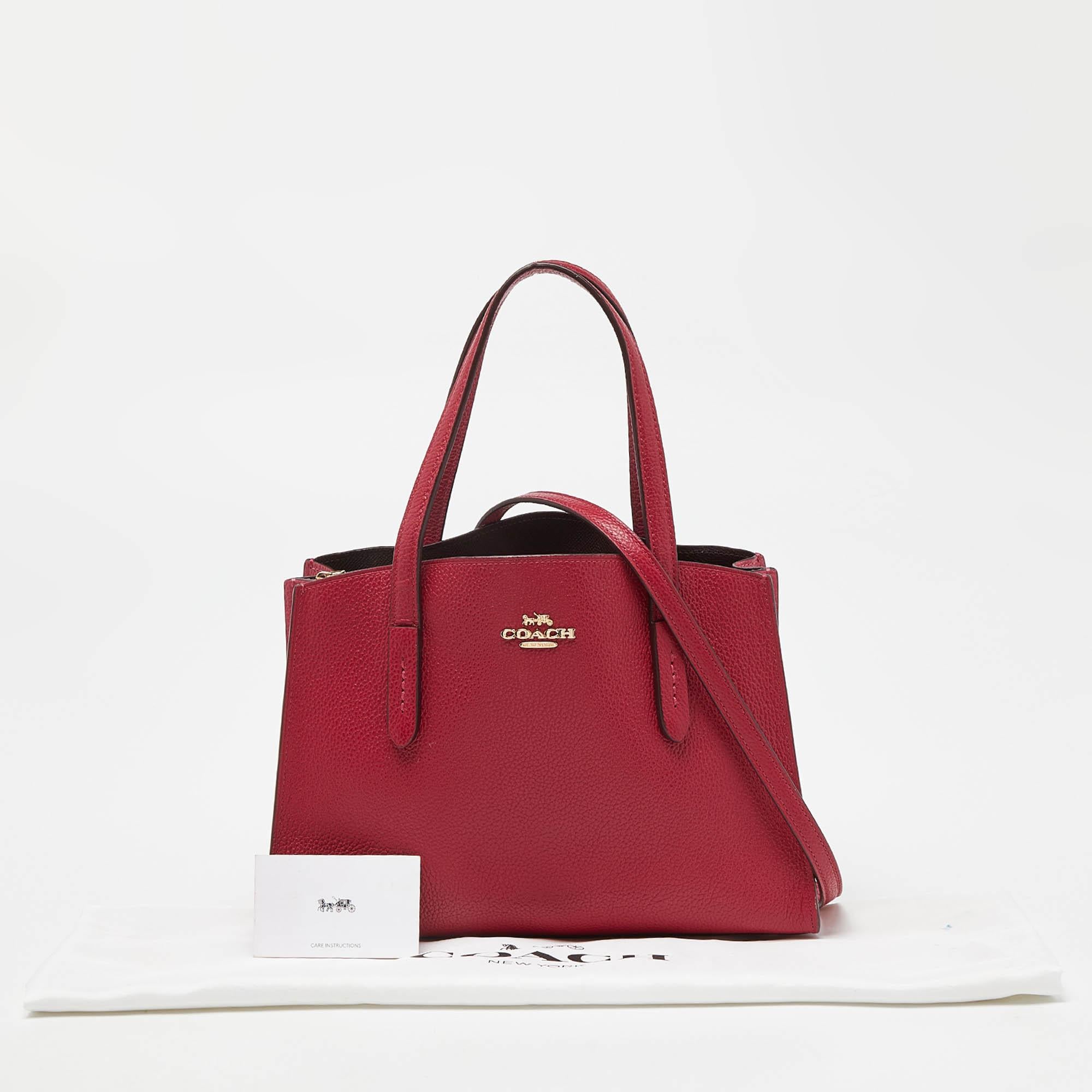Coach Red/Pink Grained Leather Charlie Carryall Tote 6