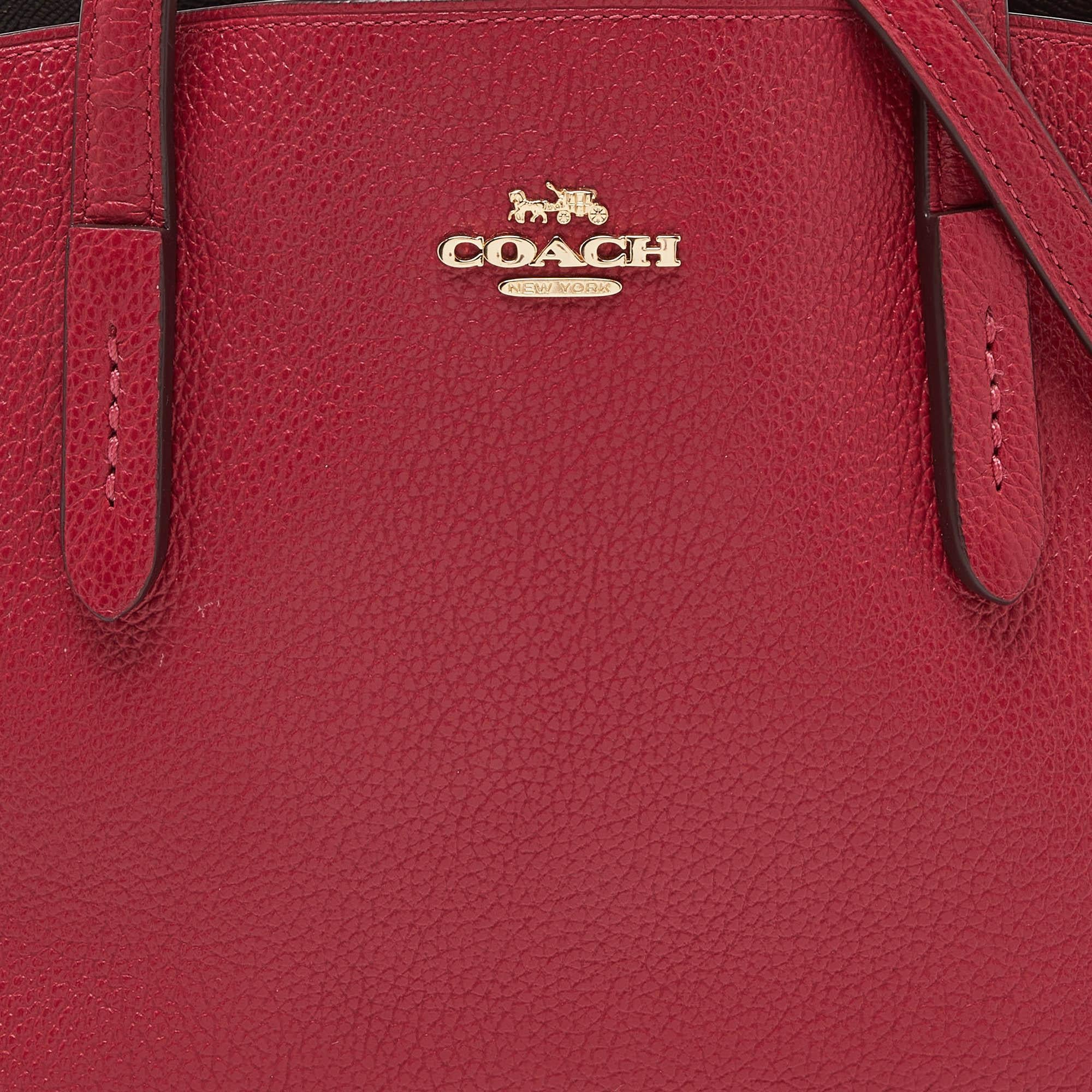 Coach Red/Pink Grained Leather Charlie Carryall Tote 1