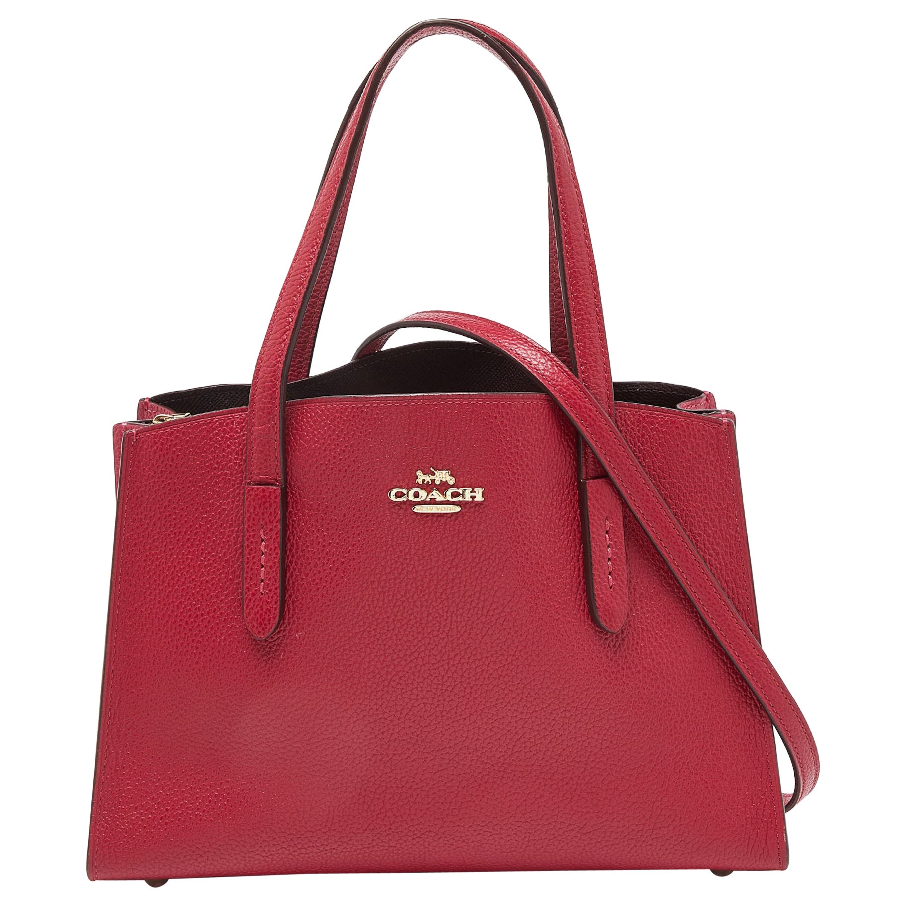 Coach Red/Pink Grained Leather Charlie Carryall Tote